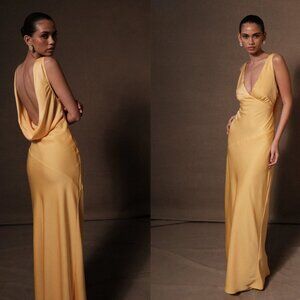 NADIA Maxi Satin Dress With Back Cowl - Lemon